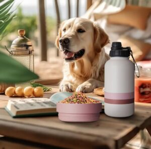 Botella para agua con compartimento para alimento para mascotas